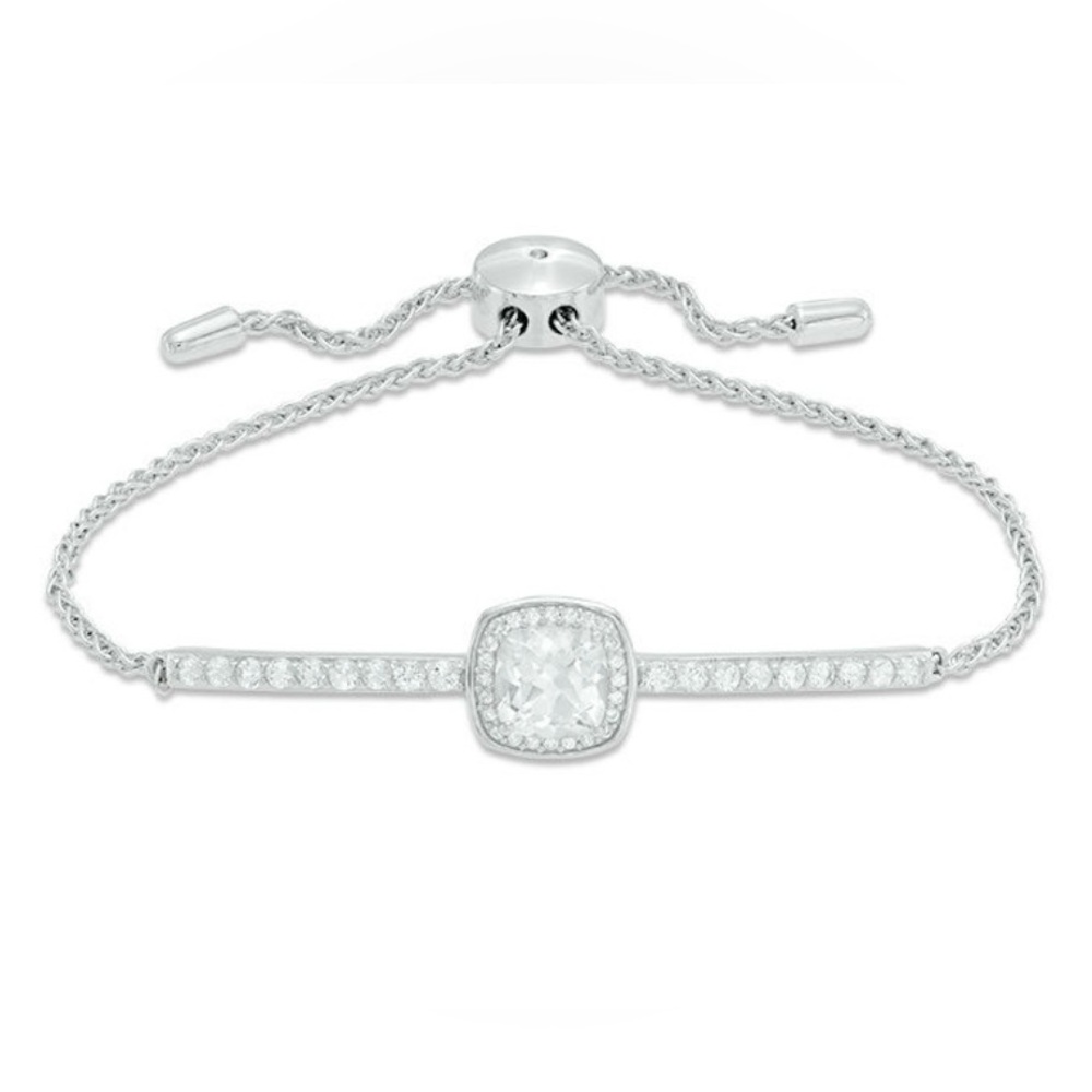 Cushion Cut Lab Created White Sapphire Bolo Bracelet Sterling Silver .925 Zales